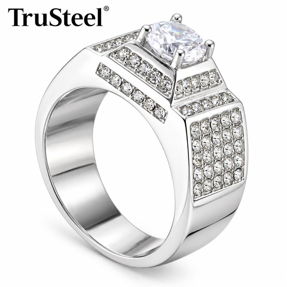 Hip Hop Silver Halo Iced Icy Stainless Steel Bling Ring Men Fashion Size 11